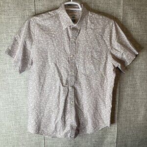 Old Navy Mens Sz Med Slim Fit Short Sleeve Very Light Purple Shirt Floral Print.